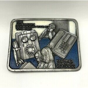 Vintage 80s American Communications Worker Belt Buckle Keeping America In Touch